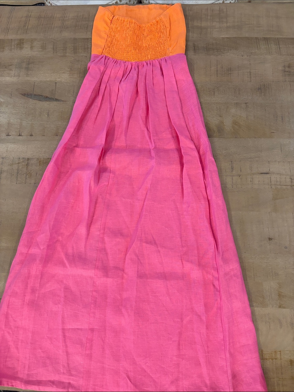 Karlie Boutique Colorblock Linen Bustier Maxi Dress Pink & Orange Small NWT $138 - Picture 9 of 9